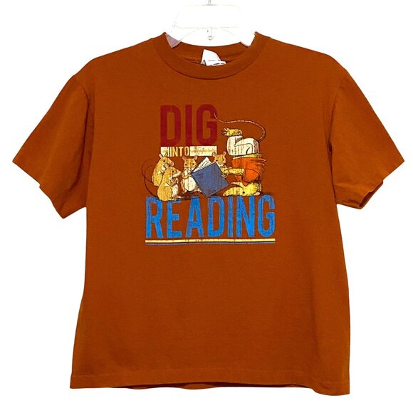 Dig Into Reading Mouse T-Shirt Youth L Orange Book Worm Dragon Homeschool - Picture 2 of 6